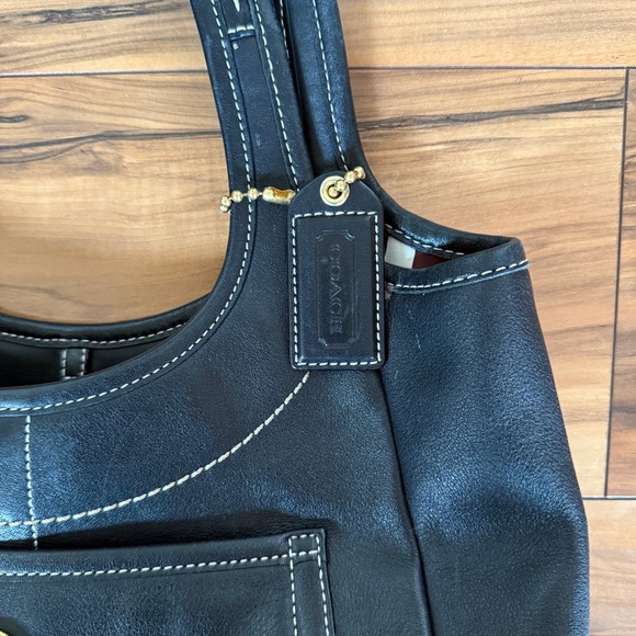 Coach Black Leather Shoulder Bag with Gold Accent - Picture 3 of 12